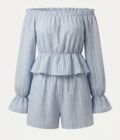 Komplet Off-Shoulder Paski Błękit
