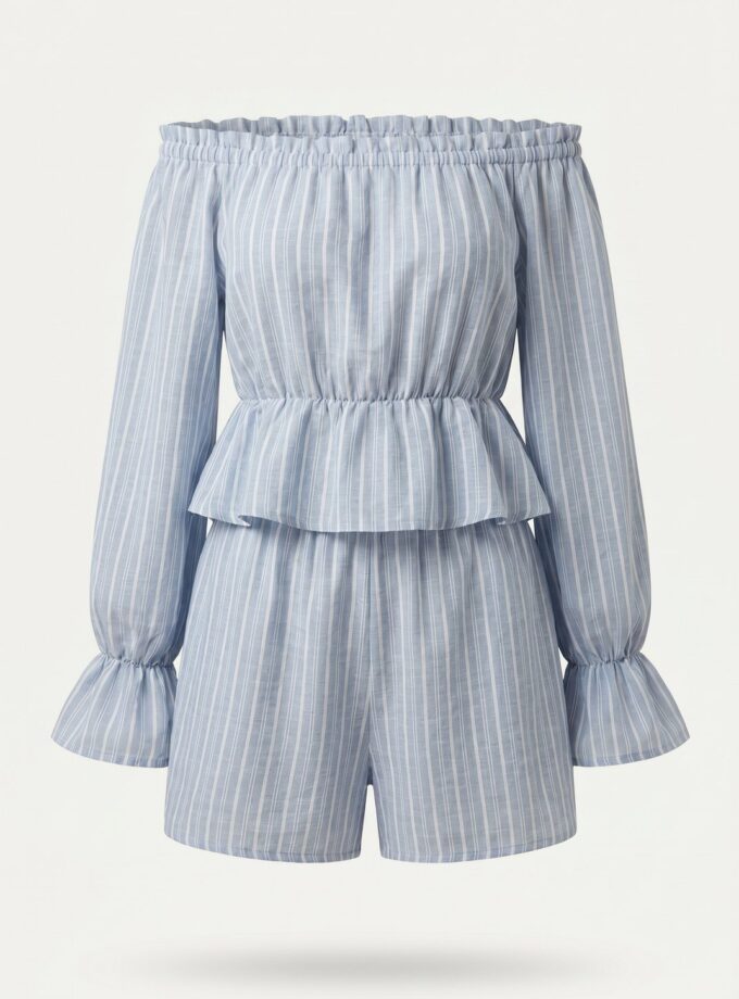 Komplet Off-Shoulder Paski Błękit