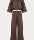Komplet Off-Shoulder Ciemny Brąz