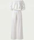 Komplet Off-Shoulder Biały Szerokie Spodnie