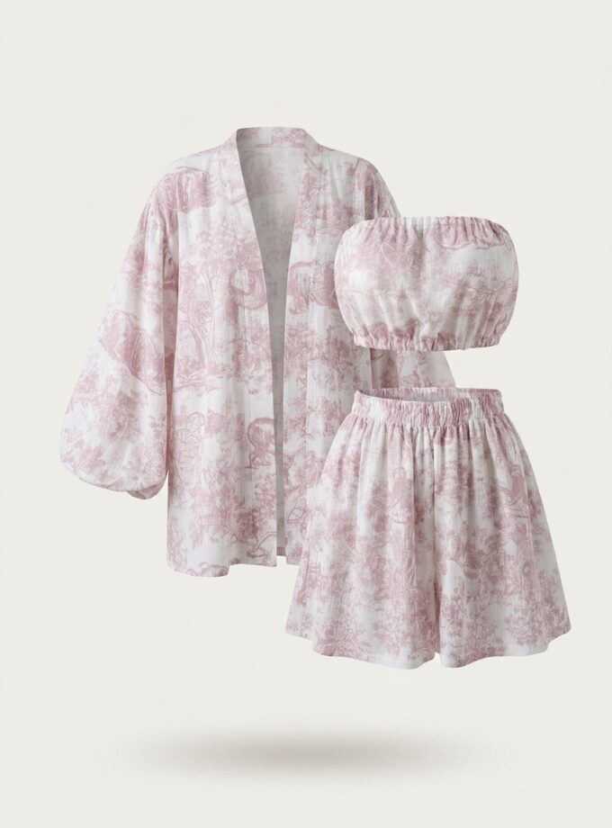 Komplet Toile de Jouy Róż Trójczęściowy