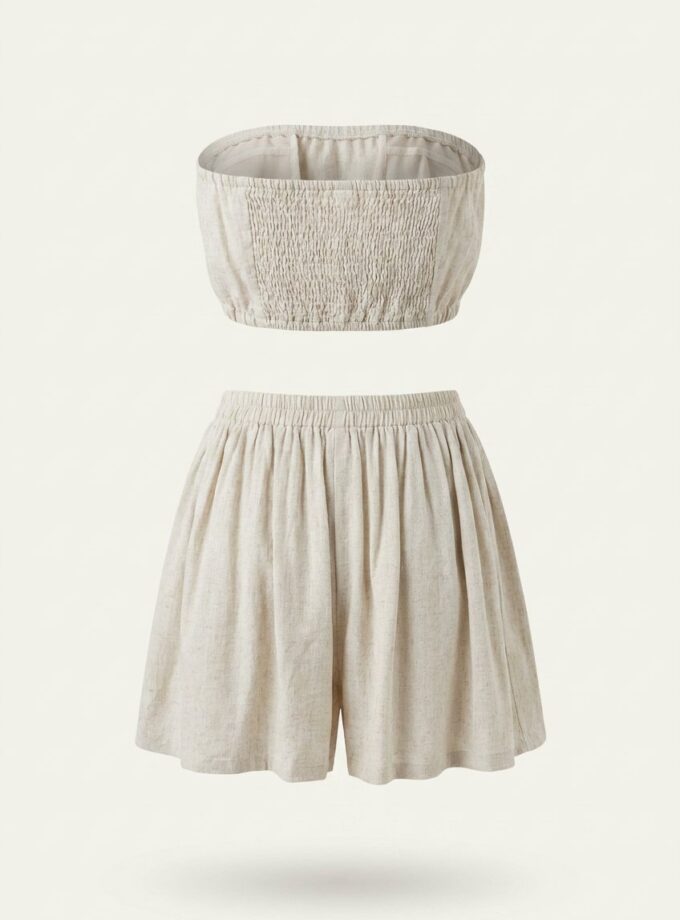 Komplet Lniany Ecru Bandeau i Szorty