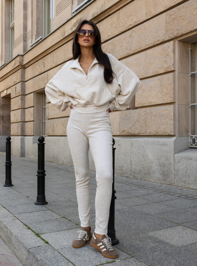 Kremowy Komplet Teddy — Bluza i Spodnie